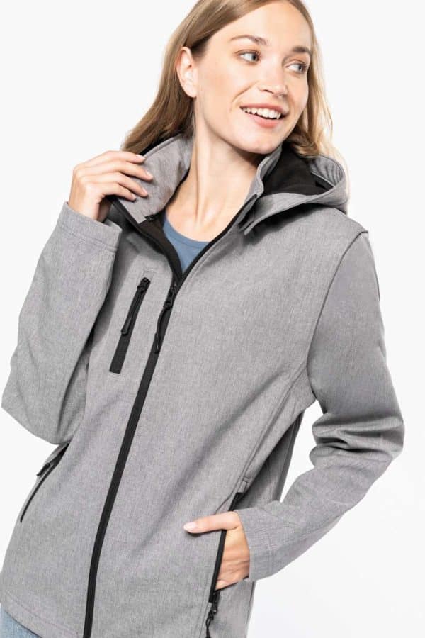 KA422 UNISEX 3-LAYER SOFTSHELL HOODED JACKET WITH REMOVABLE SLEEVES