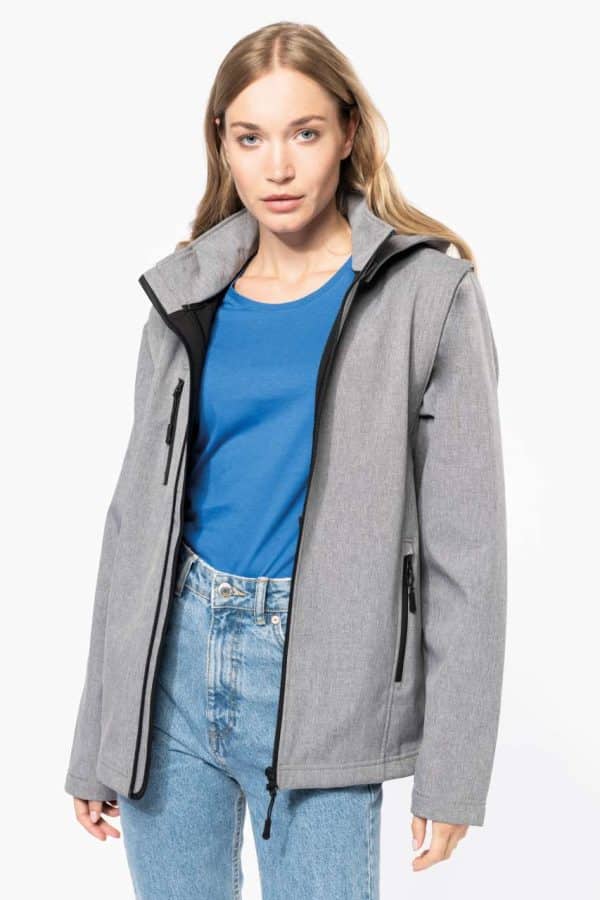 KA422 UNISEX 3-LAYER SOFTSHELL HOODED JACKET WITH REMOVABLE SLEEVES