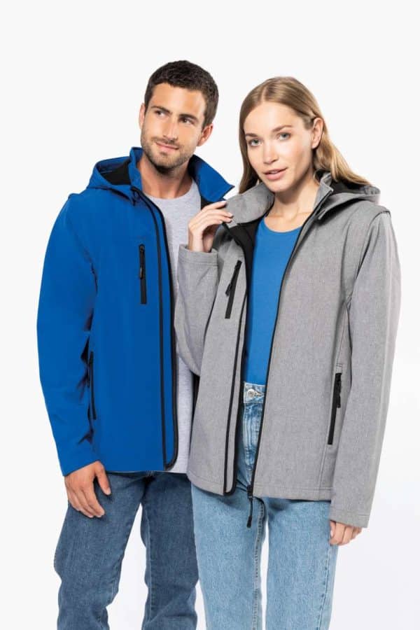 KA422 UNISEX 3-LAYER SOFTSHELL HOODED JACKET WITH REMOVABLE SLEEVES