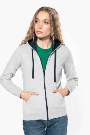 KA467 LADIES’ CONTRAST HOODED FULL ZIP SWEATSHIRT