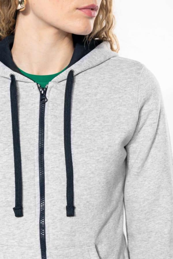 KA467 LADIES’ CONTRAST HOODED FULL ZIP SWEATSHIRT