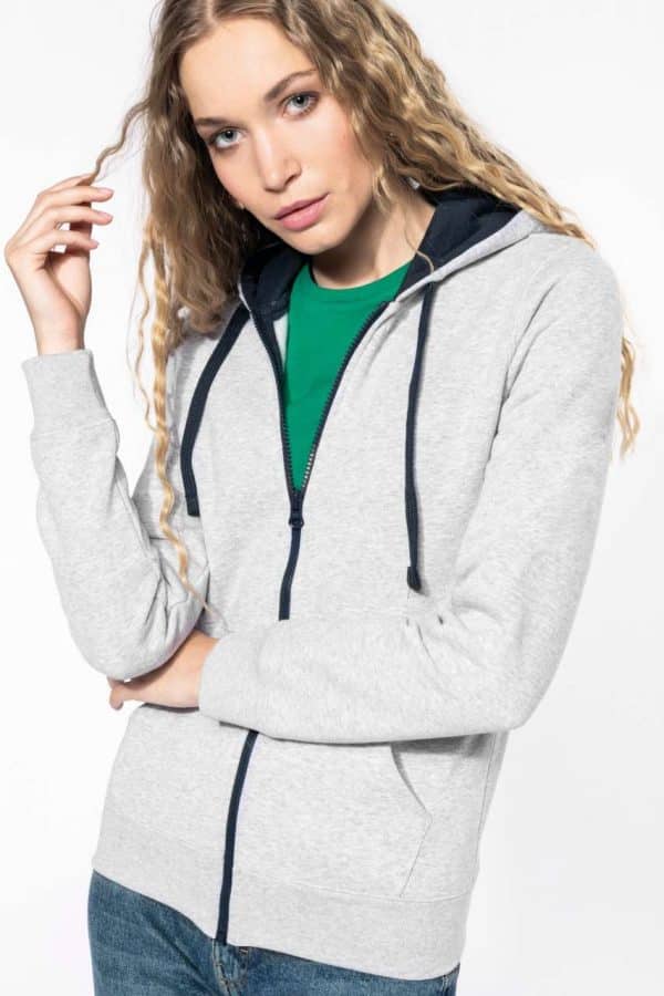 KA467 LADIES’ CONTRAST HOODED FULL ZIP SWEATSHIRT