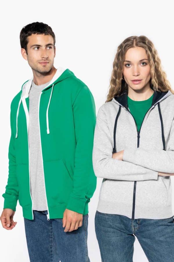KA467 LADIES’ CONTRAST HOODED FULL ZIP SWEATSHIRT