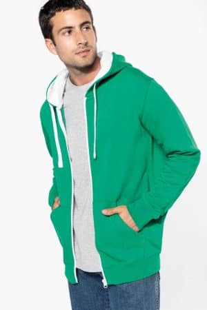 KA466 MEN'S CONTRAST HOODED FULL ZIP SWEATSHIRT
