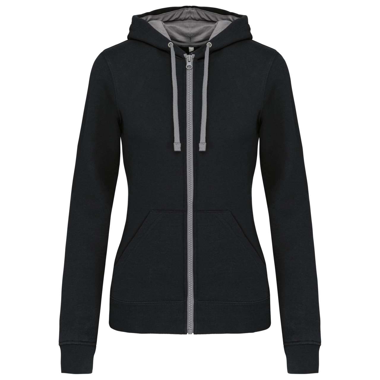 KA467 LADIES’ CONTRAST HOODED FULL ZIP SWEATSHIRT